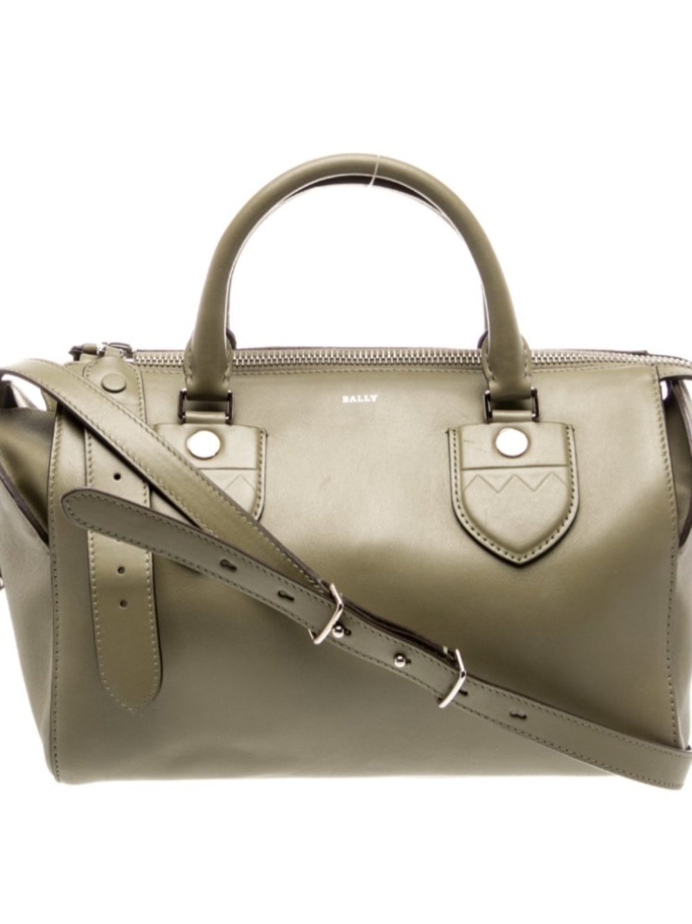 Bally Leather Top-Handle Boston Bag Satchel with Crossbody Strap Olive Green